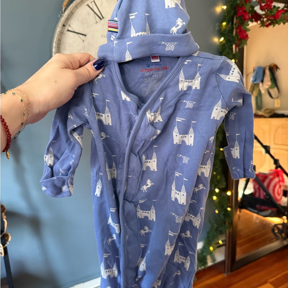 Magnetic Me Blue Castle Print Baby Onesie